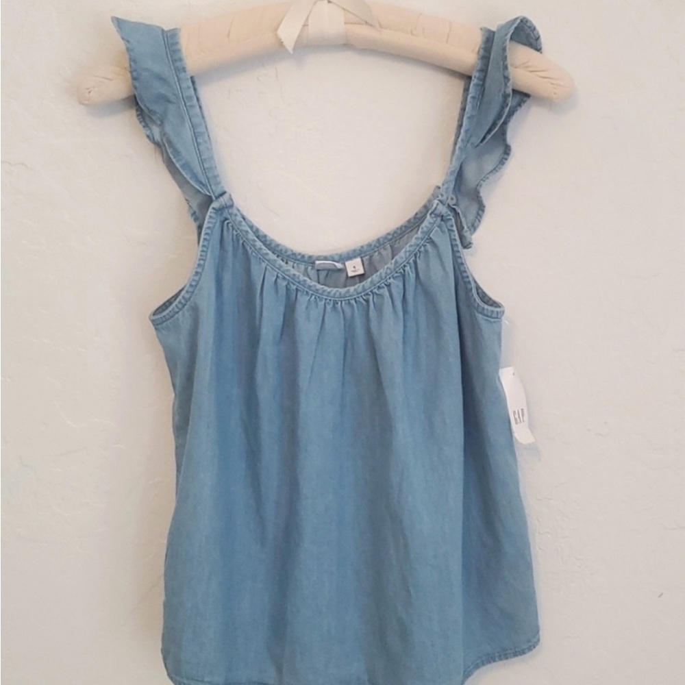 GAP Blue Ruffled Tank Top
